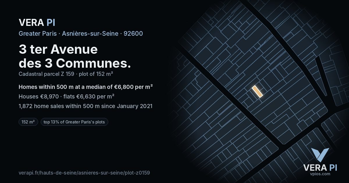3 ter Avenue des 3 Communes, Asnières-sur-Seine at night – the plot lit, the parcels around coloured by the prices near them