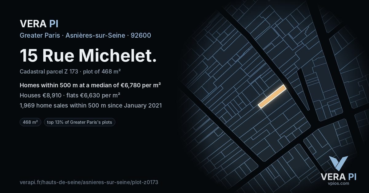 15 Rue Michelet, Asnières-sur-Seine at night – the plot lit, the parcels around coloured by the prices near them