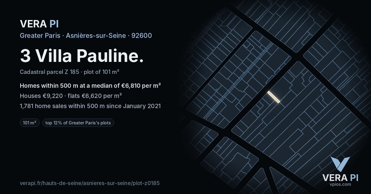 3 Villa Pauline, Asnières-sur-Seine at night – the plot lit, the parcels around coloured by the prices near them