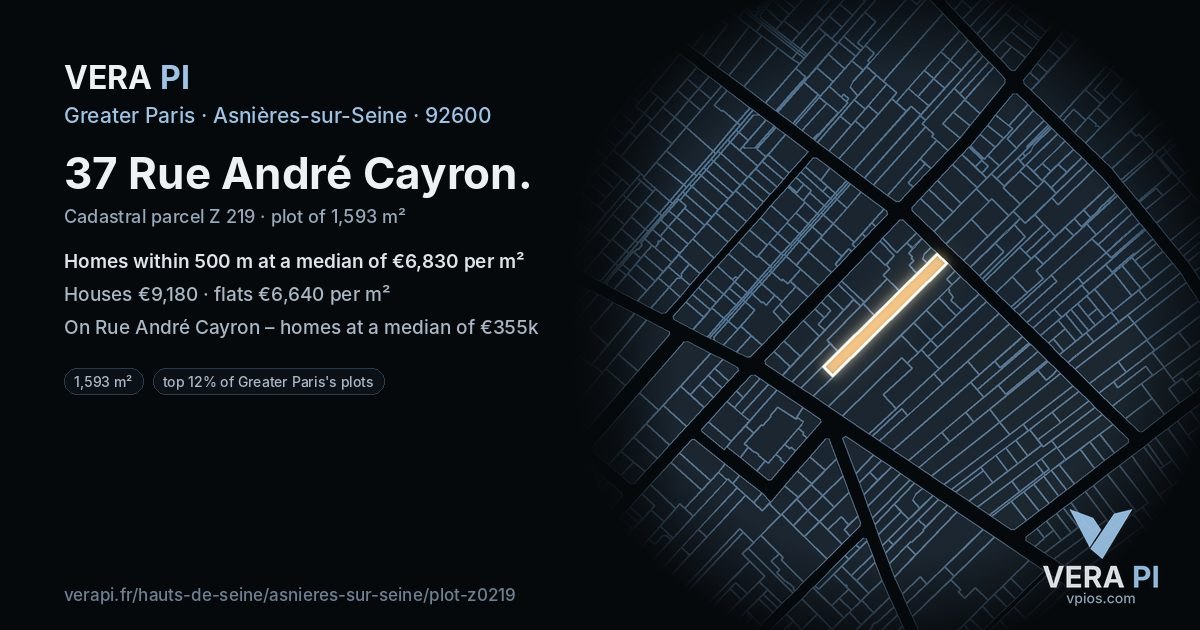 37 Rue André Cayron, Asnières-sur-Seine at night – the plot lit, the parcels around coloured by the prices near them