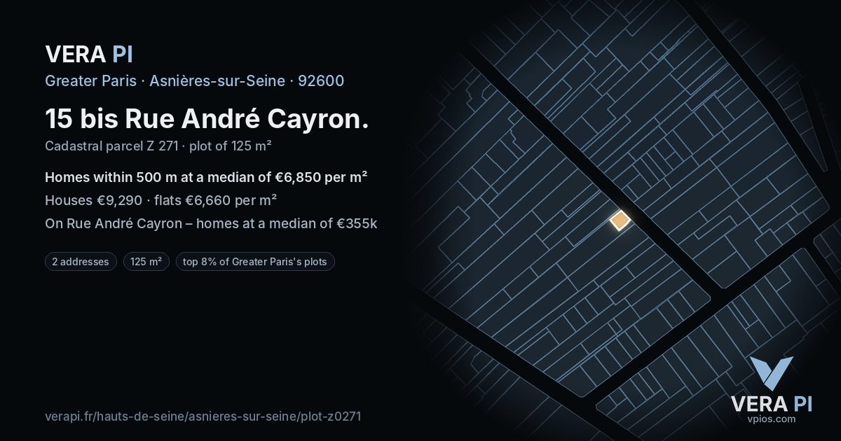 15 bis Rue André Cayron, Asnières-sur-Seine at night – the plot lit, the parcels around coloured by the prices near them