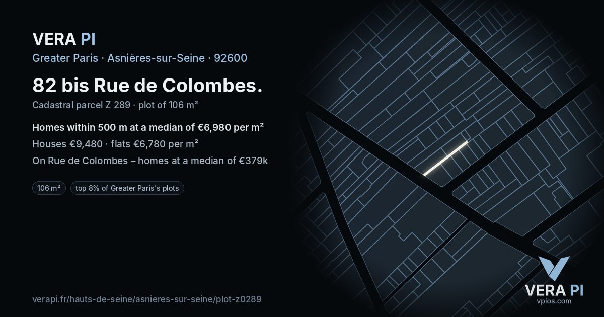 82 bis Rue de Colombes, Asnières-sur-Seine at night – the plot lit, the parcels around coloured by the prices near them