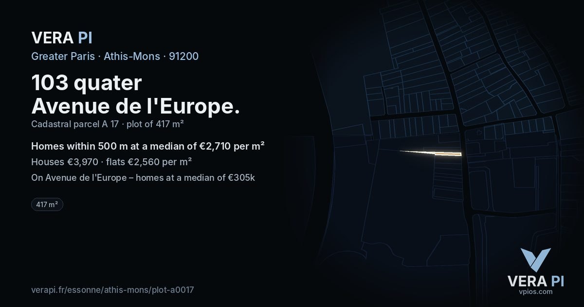 103 quater Avenue de l'Europe, Athis-Mons at night – the plot lit, the parcels around coloured by the prices near them