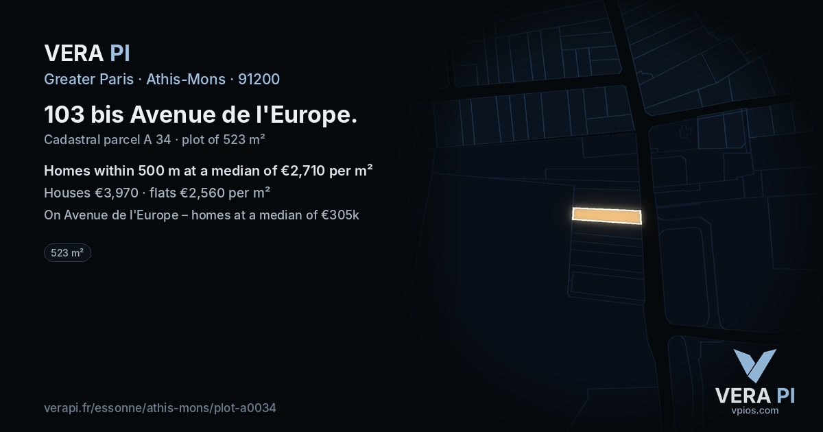 103 bis Avenue de l'Europe, Athis-Mons at night – the plot lit, the parcels around coloured by the prices near them