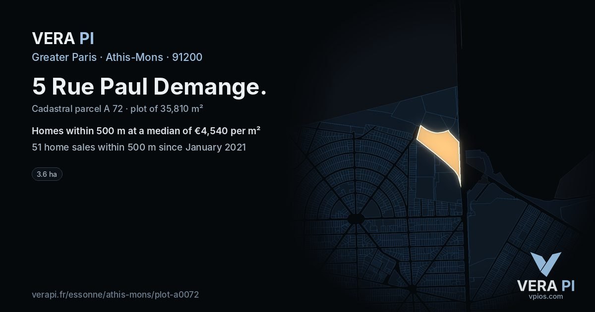 5 Rue Paul Demange, Athis-Mons at night – the plot lit, the parcels around coloured by the prices near them