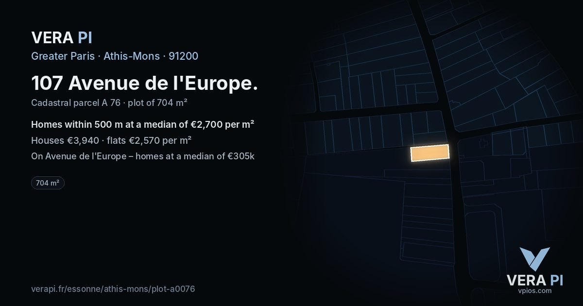 107 Avenue de l'Europe, Athis-Mons at night – the plot lit, the parcels around coloured by the prices near them