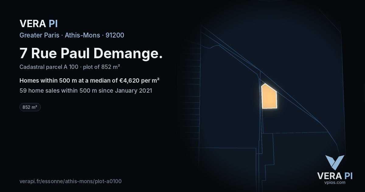 7 Rue Paul Demange, Athis-Mons at night – the plot lit, the parcels around coloured by the prices near them
