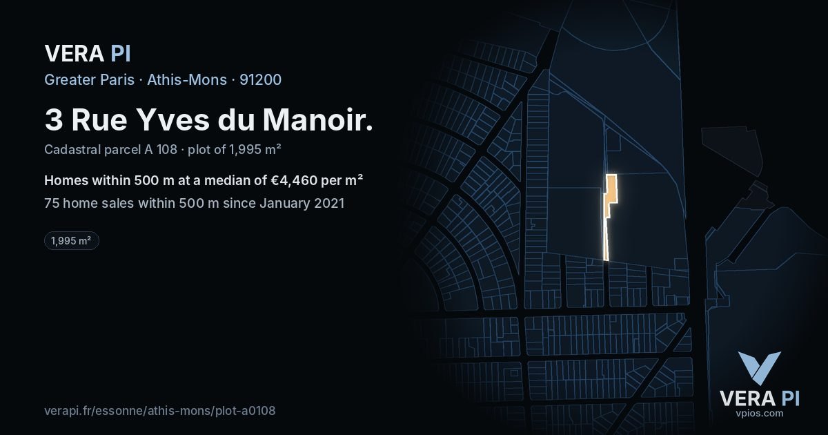 3 Rue Yves du Manoir, Athis-Mons at night – the plot lit, the parcels around coloured by the prices near them