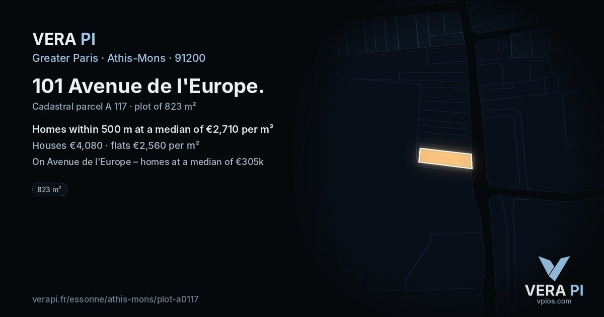 101 Avenue de l'Europe, Athis-Mons at night – the plot lit, the parcels around coloured by the prices near them