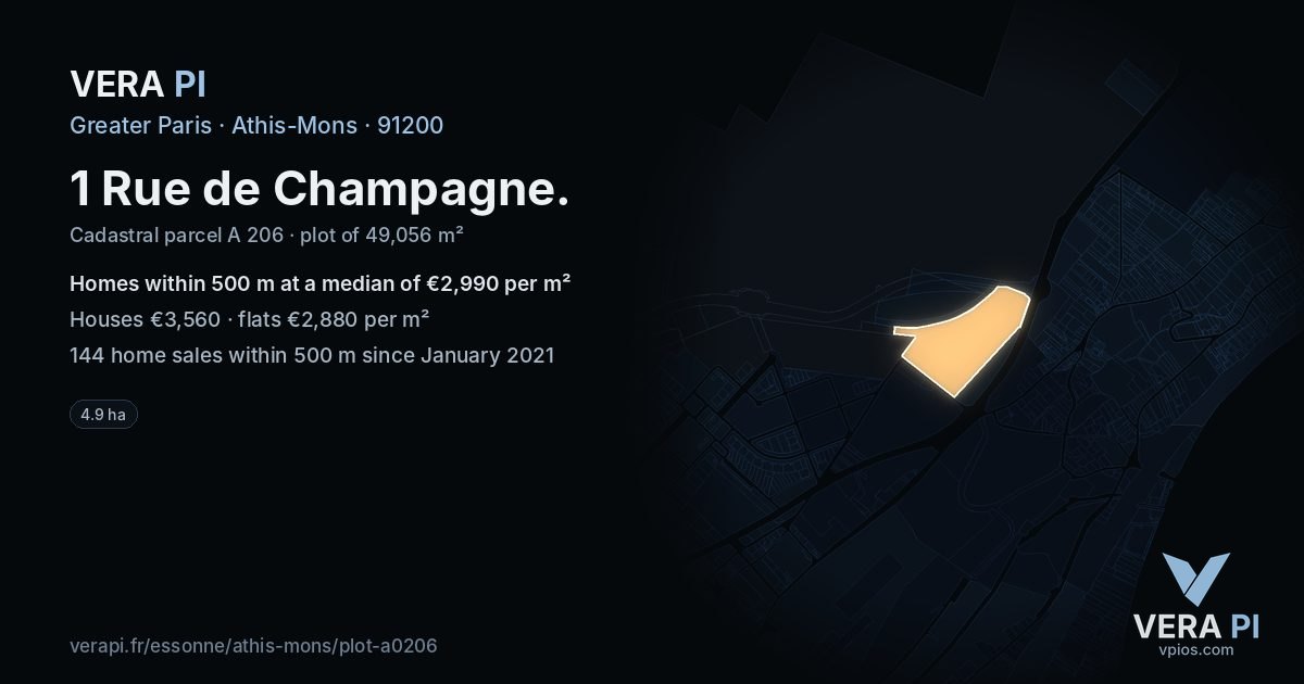 1 Rue de Champagne, Athis-Mons at night – the plot lit, the parcels around coloured by the prices near them