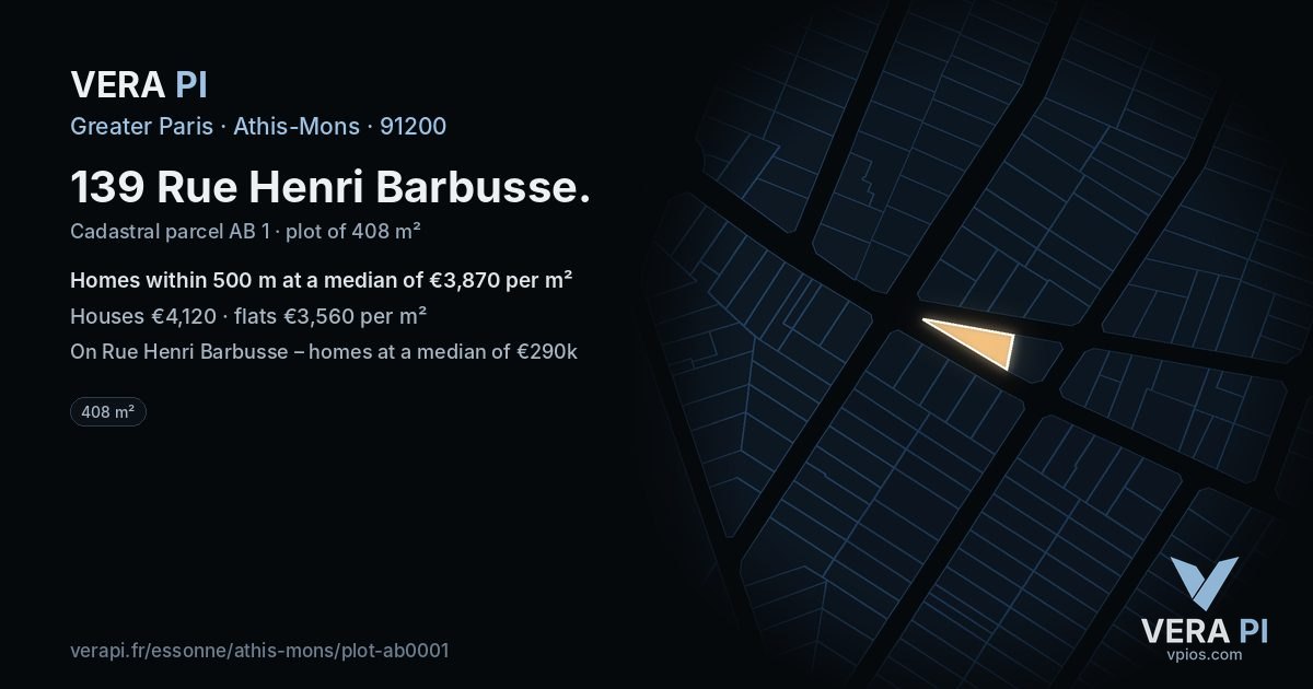 139 Rue Henri Barbusse, Athis-Mons at night – the plot lit, the parcels around coloured by the prices near them