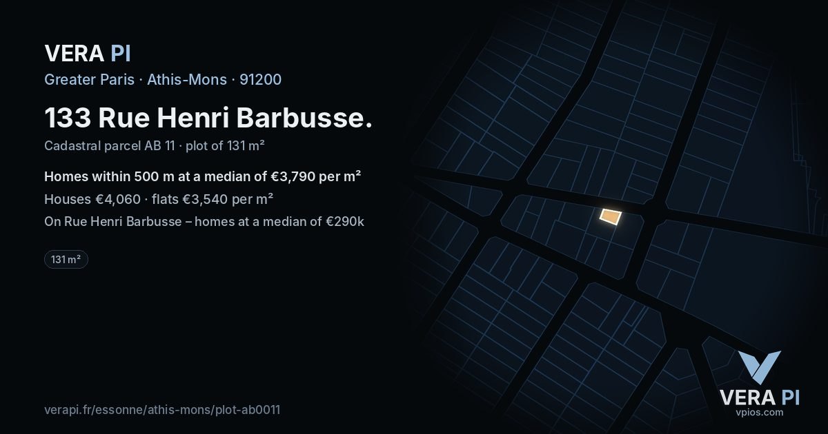 133 Rue Henri Barbusse, Athis-Mons at night – the plot lit, the parcels around coloured by the prices near them