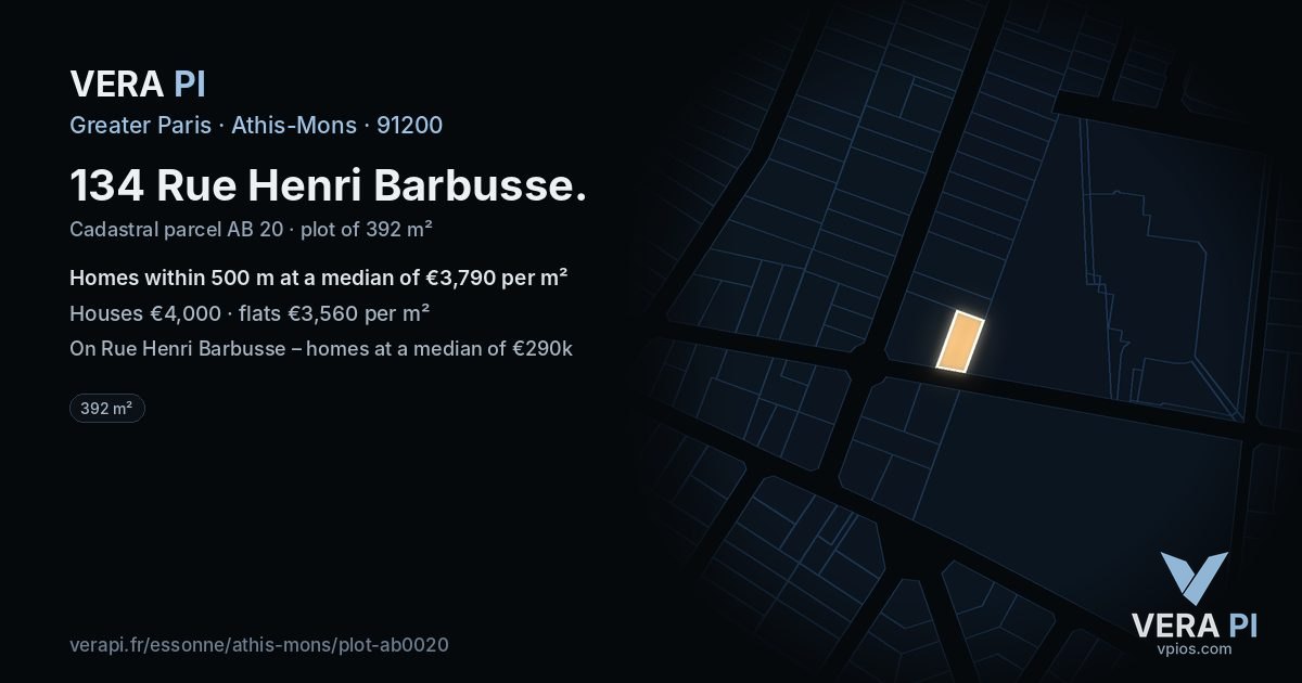 134 Rue Henri Barbusse, Athis-Mons at night – the plot lit, the parcels around coloured by the prices near them