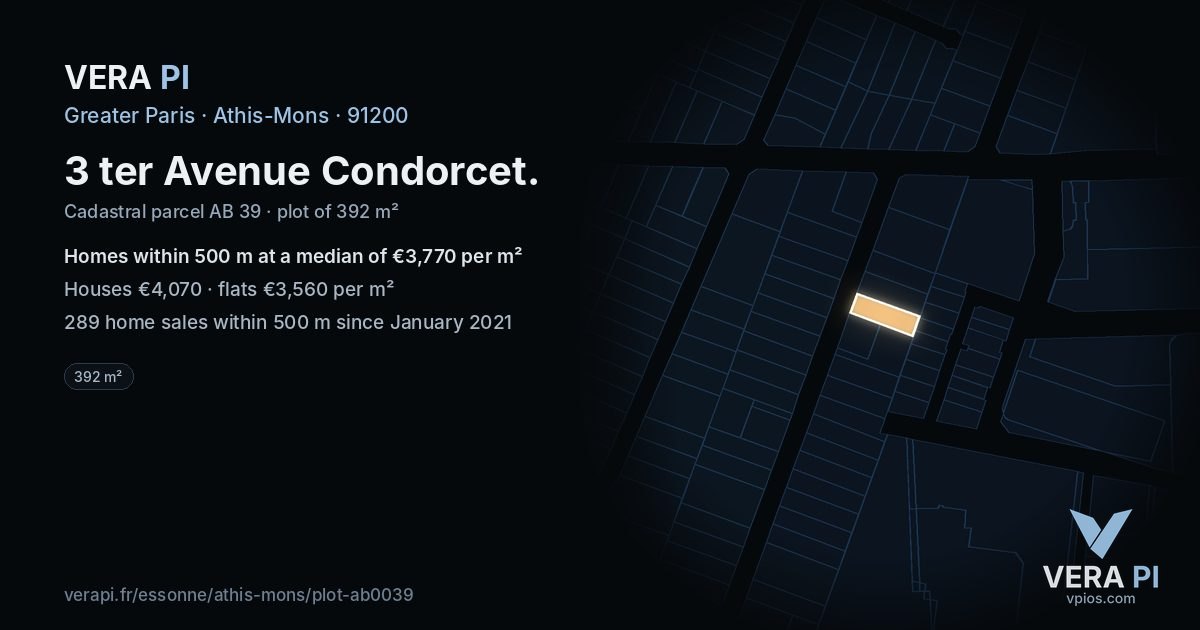 3 ter Avenue Condorcet, Athis-Mons at night – the plot lit, the parcels around coloured by the prices near them