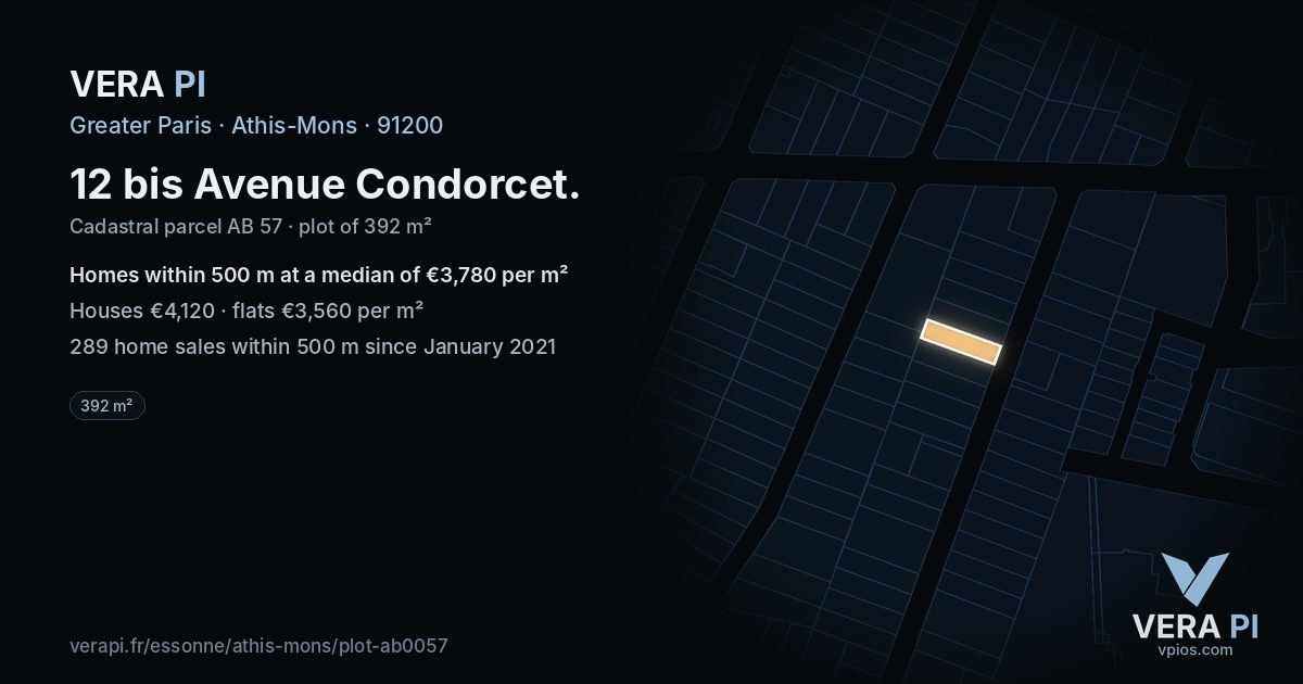 12 bis Avenue Condorcet, Athis-Mons at night – the plot lit, the parcels around coloured by the prices near them