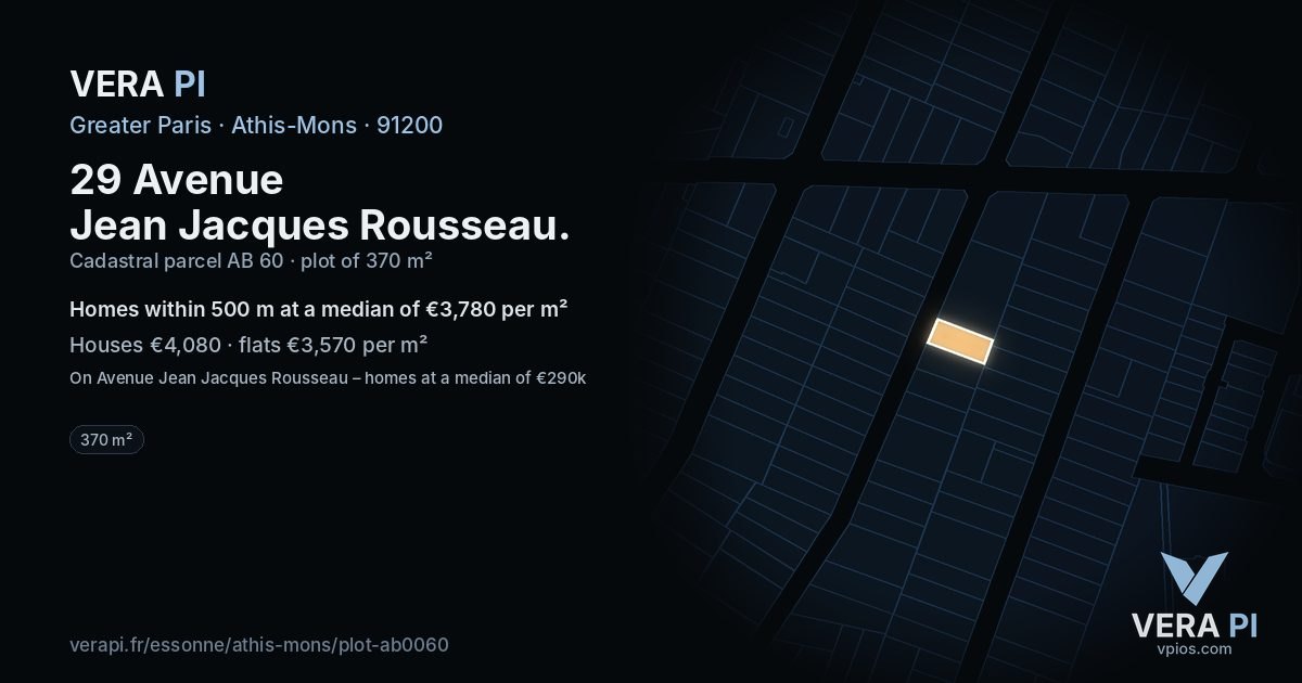29 Avenue Jean Jacques Rousseau, Athis-Mons at night – the plot lit, the parcels around coloured by the prices near them