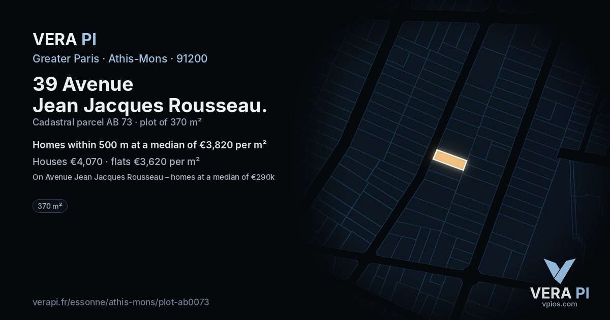 39 Avenue Jean Jacques Rousseau, Athis-Mons at night – the plot lit, the parcels around coloured by the prices near them