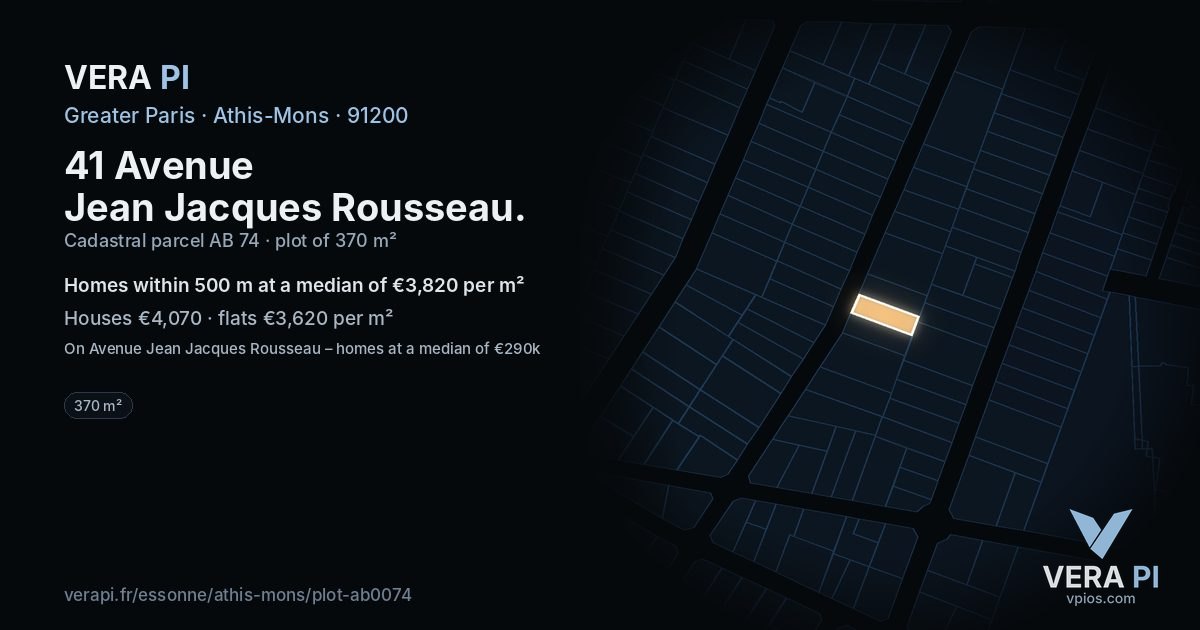 41 Avenue Jean Jacques Rousseau, Athis-Mons at night – the plot lit, the parcels around coloured by the prices near them