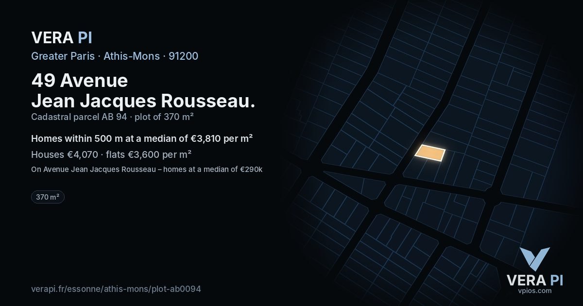 49 Avenue Jean Jacques Rousseau, Athis-Mons at night – the plot lit, the parcels around coloured by the prices near them