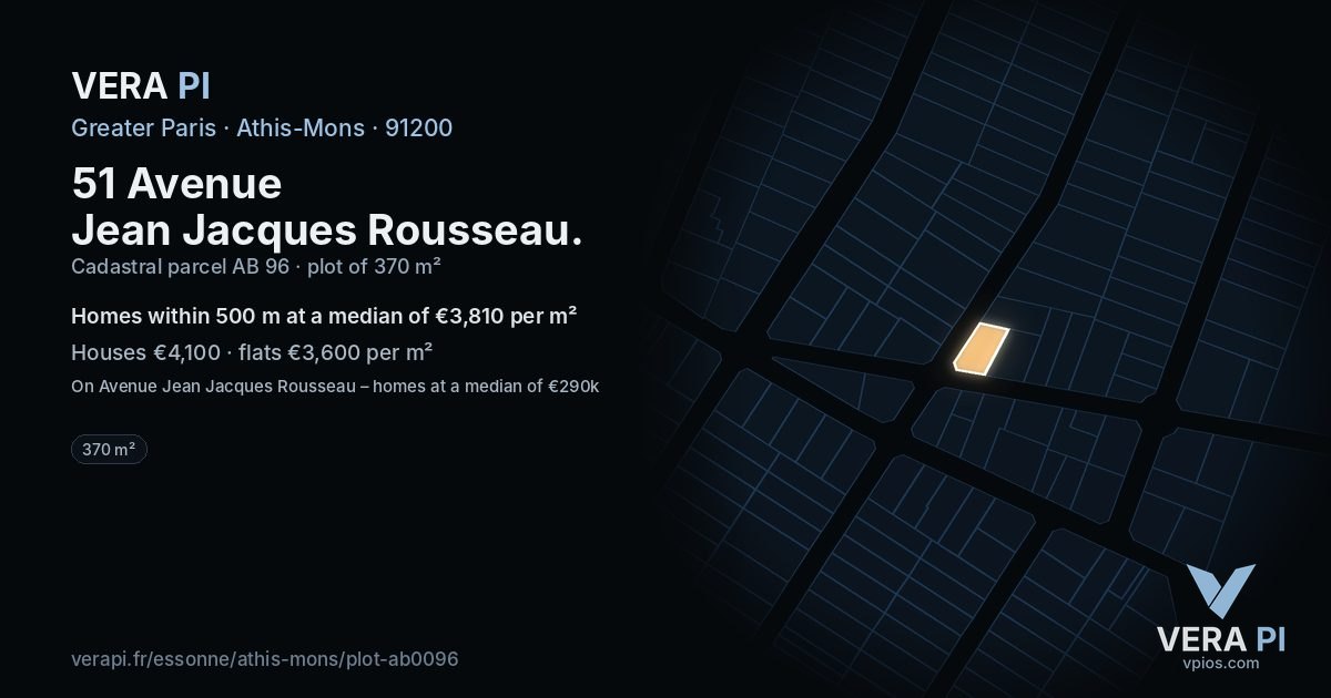 51 Avenue Jean Jacques Rousseau, Athis-Mons at night – the plot lit, the parcels around coloured by the prices near them