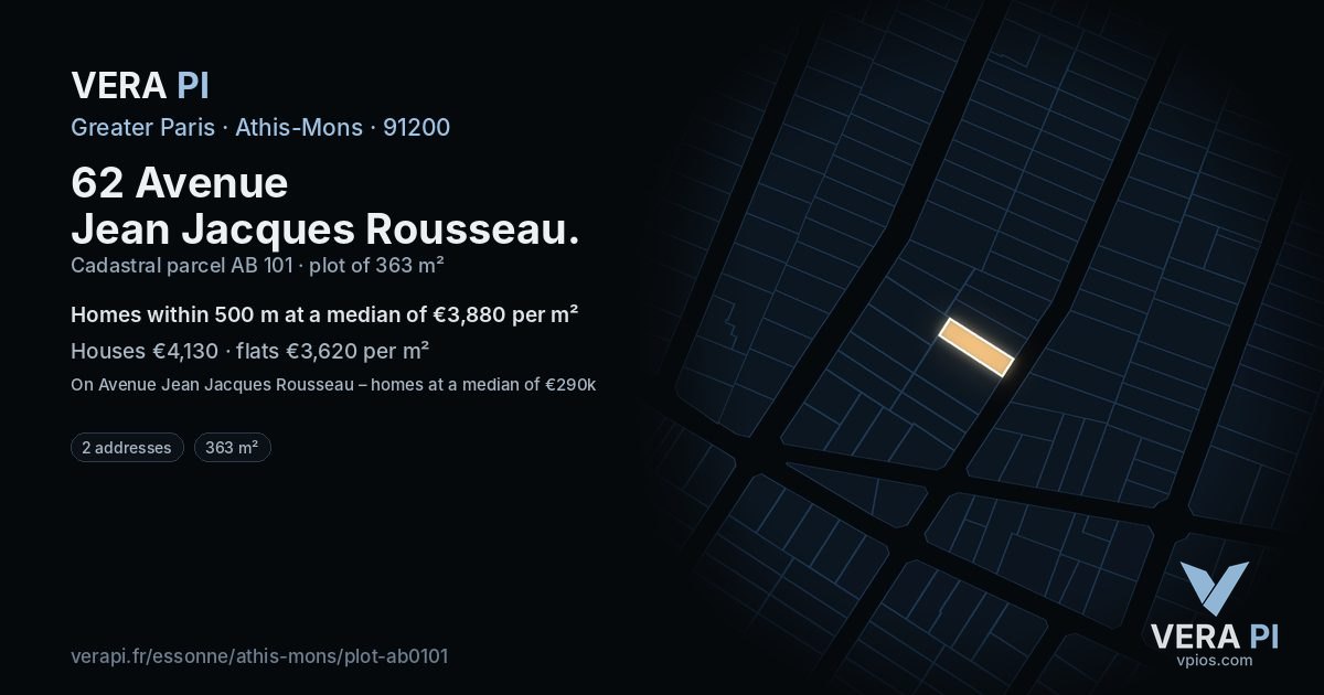 62 Avenue Jean Jacques Rousseau, Athis-Mons at night – the plot lit, the parcels around coloured by the prices near them