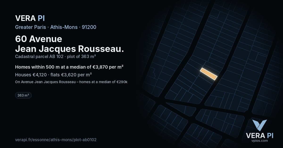 60 Avenue Jean Jacques Rousseau, Athis-Mons at night – the plot lit, the parcels around coloured by the prices near them