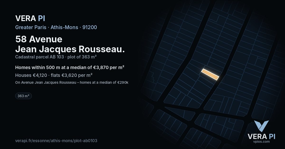 58 Avenue Jean Jacques Rousseau, Athis-Mons at night – the plot lit, the parcels around coloured by the prices near them