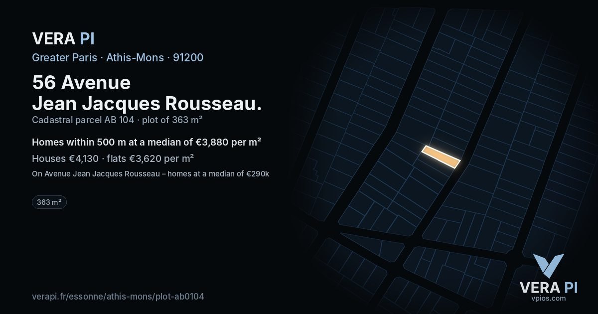 56 Avenue Jean Jacques Rousseau, Athis-Mons at night – the plot lit, the parcels around coloured by the prices near them