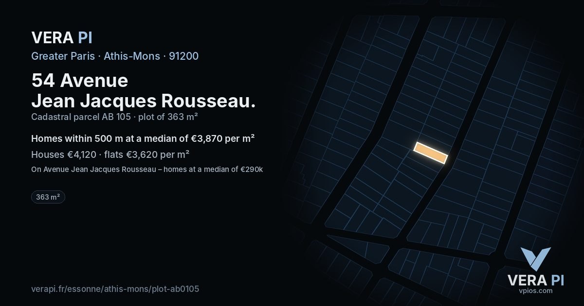 54 Avenue Jean Jacques Rousseau, Athis-Mons at night – the plot lit, the parcels around coloured by the prices near them