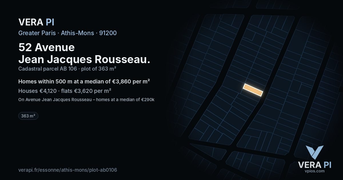 52 Avenue Jean Jacques Rousseau, Athis-Mons at night – the plot lit, the parcels around coloured by the prices near them