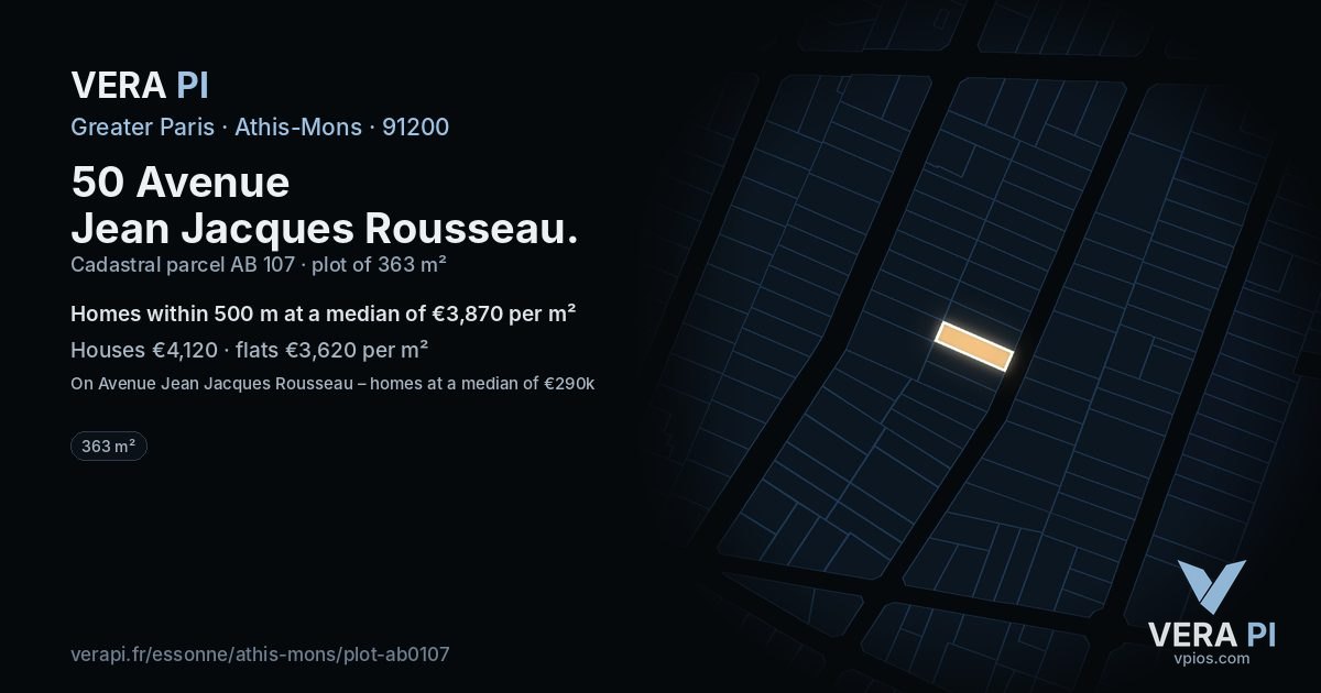 50 Avenue Jean Jacques Rousseau, Athis-Mons at night – the plot lit, the parcels around coloured by the prices near them