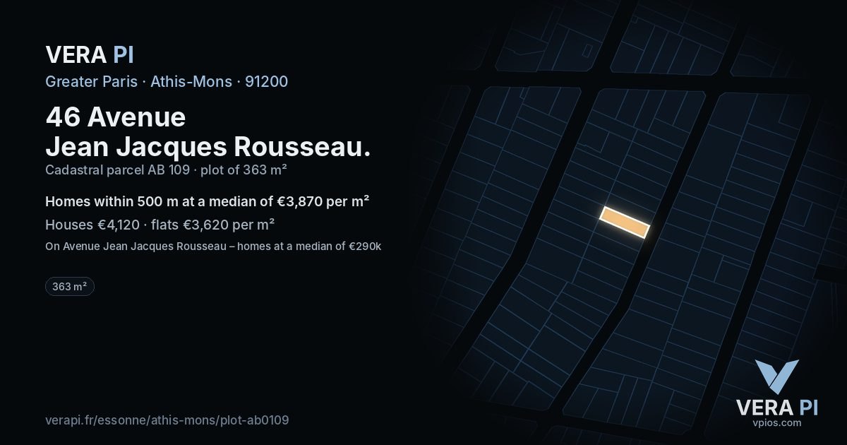 46 Avenue Jean Jacques Rousseau, Athis-Mons at night – the plot lit, the parcels around coloured by the prices near them