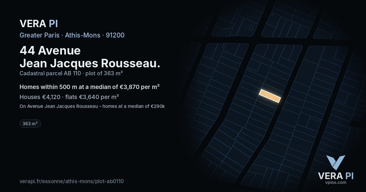 44 Avenue Jean Jacques Rousseau, Athis-Mons at night – the plot lit, the parcels around coloured by the prices near them