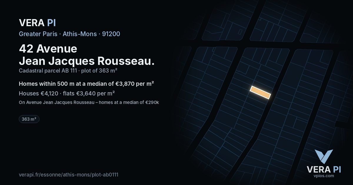 42 Avenue Jean Jacques Rousseau, Athis-Mons at night – the plot lit, the parcels around coloured by the prices near them