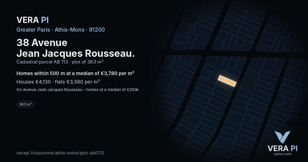 38 Avenue Jean Jacques Rousseau, Athis-Mons at night – the plot lit, the parcels around coloured by the prices near them