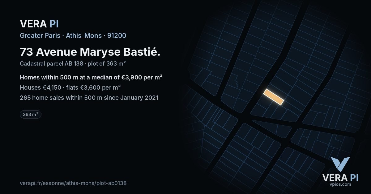 73 Avenue Maryse Bastié, Athis-Mons at night – the plot lit, the parcels around coloured by the prices near them