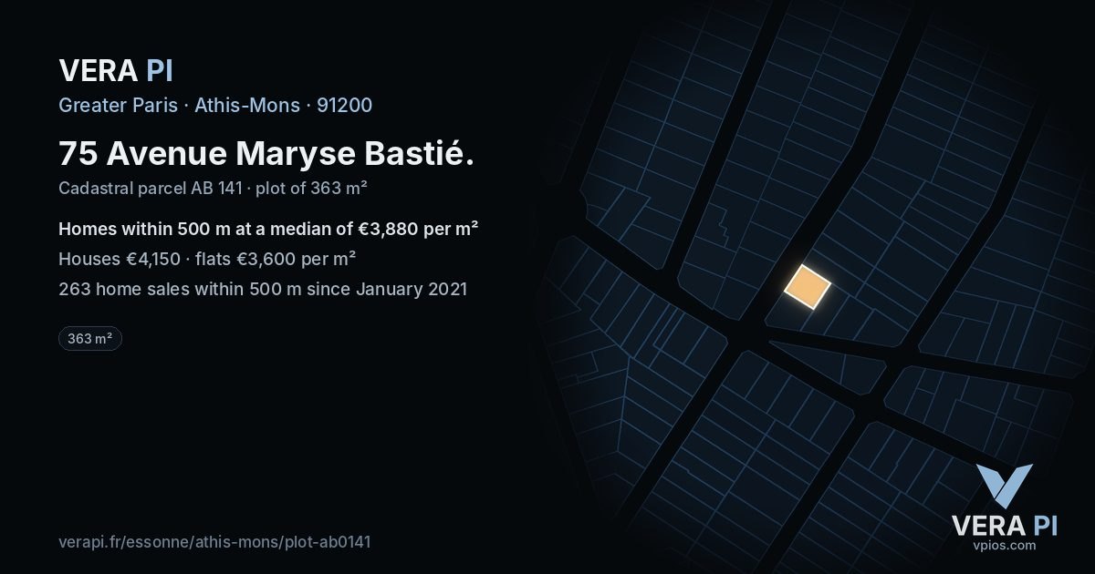 75 Avenue Maryse Bastié, Athis-Mons at night – the plot lit, the parcels around coloured by the prices near them