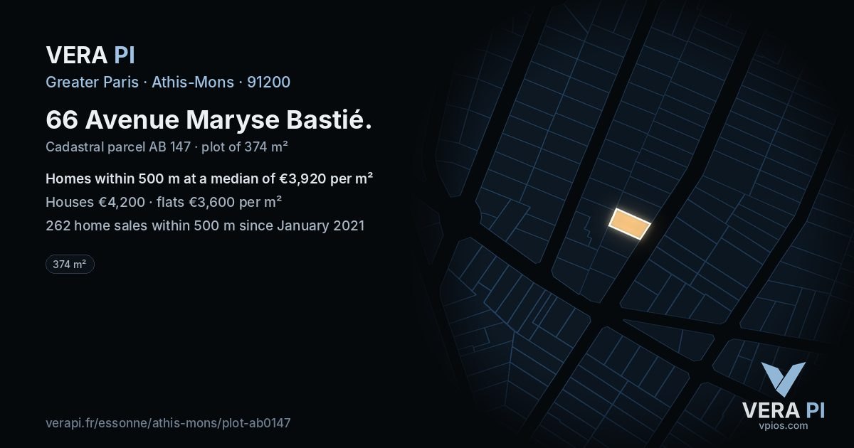66 Avenue Maryse Bastié, Athis-Mons at night – the plot lit, the parcels around coloured by the prices near them