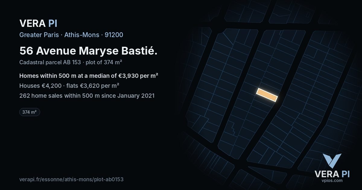 56 Avenue Maryse Bastié, Athis-Mons at night – the plot lit, the parcels around coloured by the prices near them