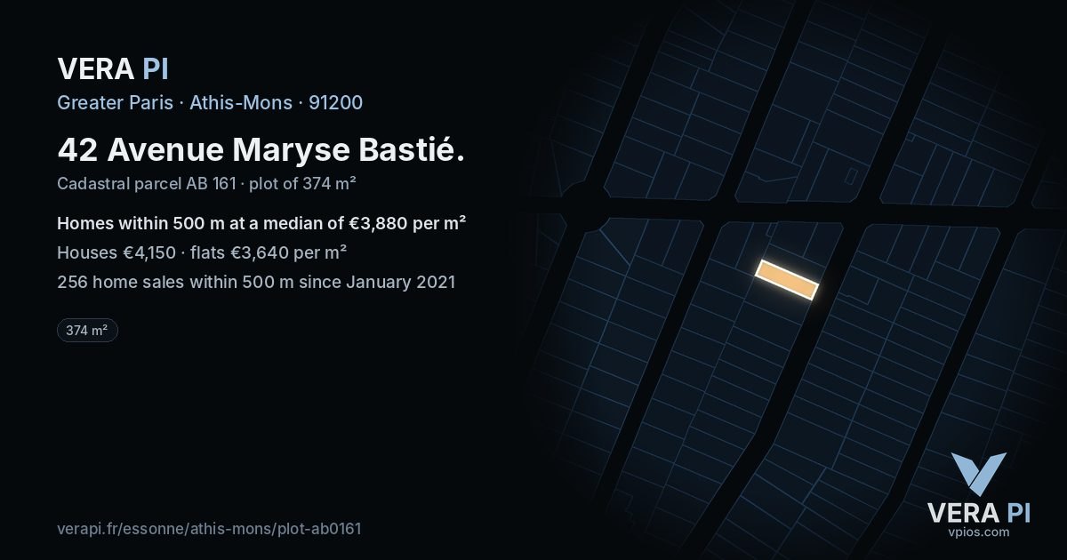 42 Avenue Maryse Bastié, Athis-Mons at night – the plot lit, the parcels around coloured by the prices near them
