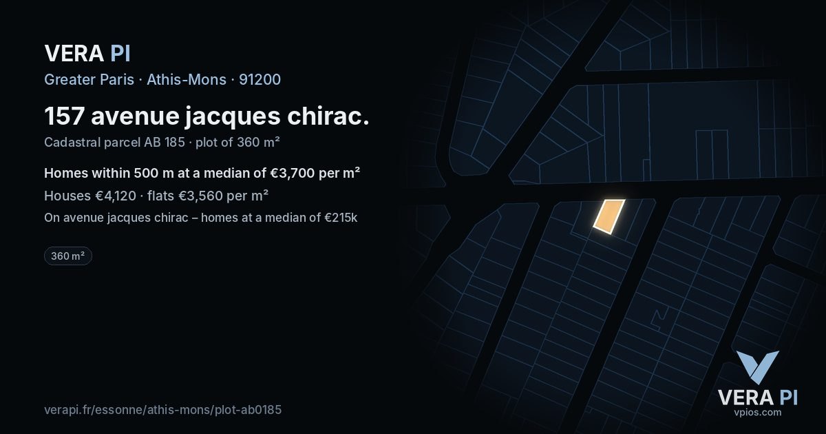 157 avenue jacques chirac, Athis-Mons at night – the plot lit, the parcels around coloured by the prices near them
