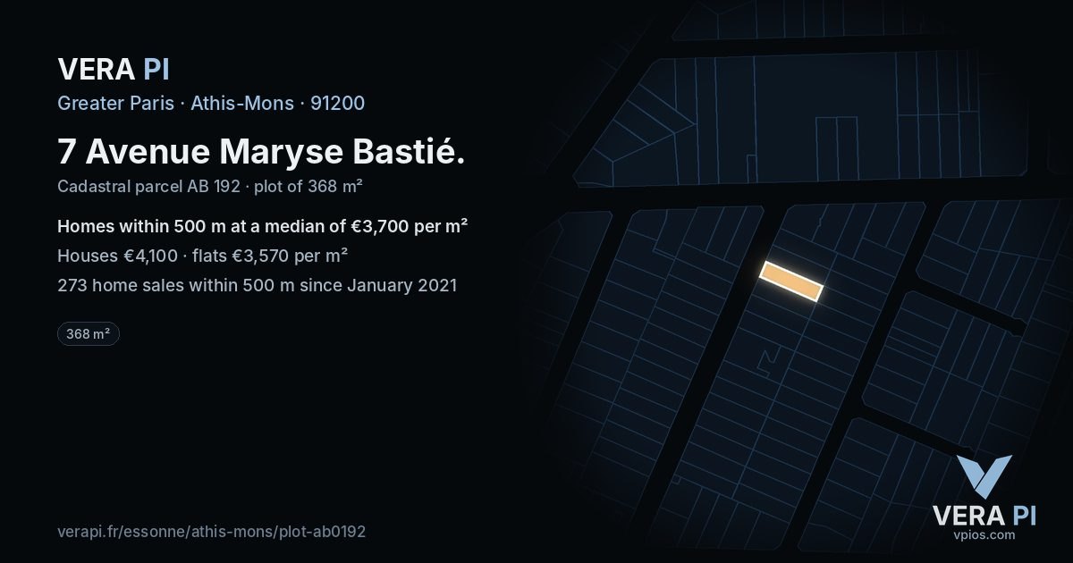 7 Avenue Maryse Bastié, Athis-Mons at night – the plot lit, the parcels around coloured by the prices near them