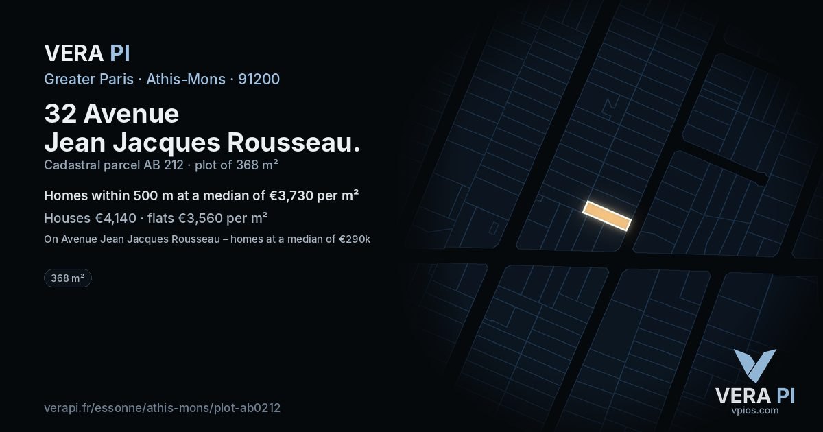 32 Avenue Jean Jacques Rousseau, Athis-Mons at night – the plot lit, the parcels around coloured by the prices near them