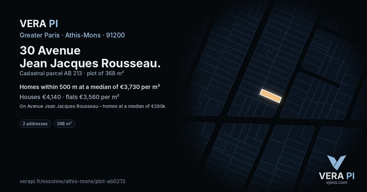 30 Avenue Jean Jacques Rousseau, Athis-Mons at night – the plot lit, the parcels around coloured by the prices near them