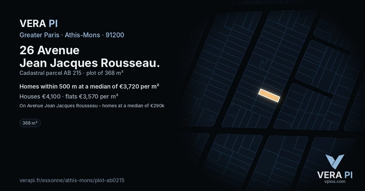 26 Avenue Jean Jacques Rousseau, Athis-Mons at night – the plot lit, the parcels around coloured by the prices near them