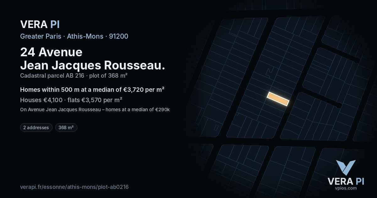 24 Avenue Jean Jacques Rousseau, Athis-Mons at night – the plot lit, the parcels around coloured by the prices near them