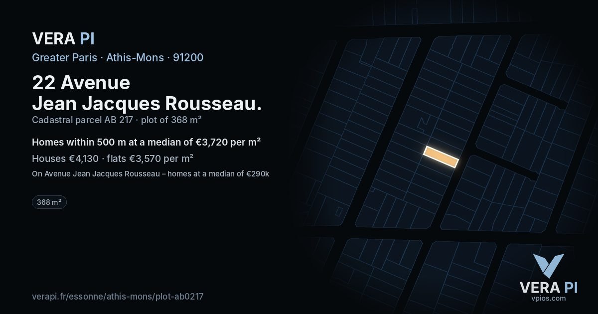 22 Avenue Jean Jacques Rousseau, Athis-Mons at night – the plot lit, the parcels around coloured by the prices near them