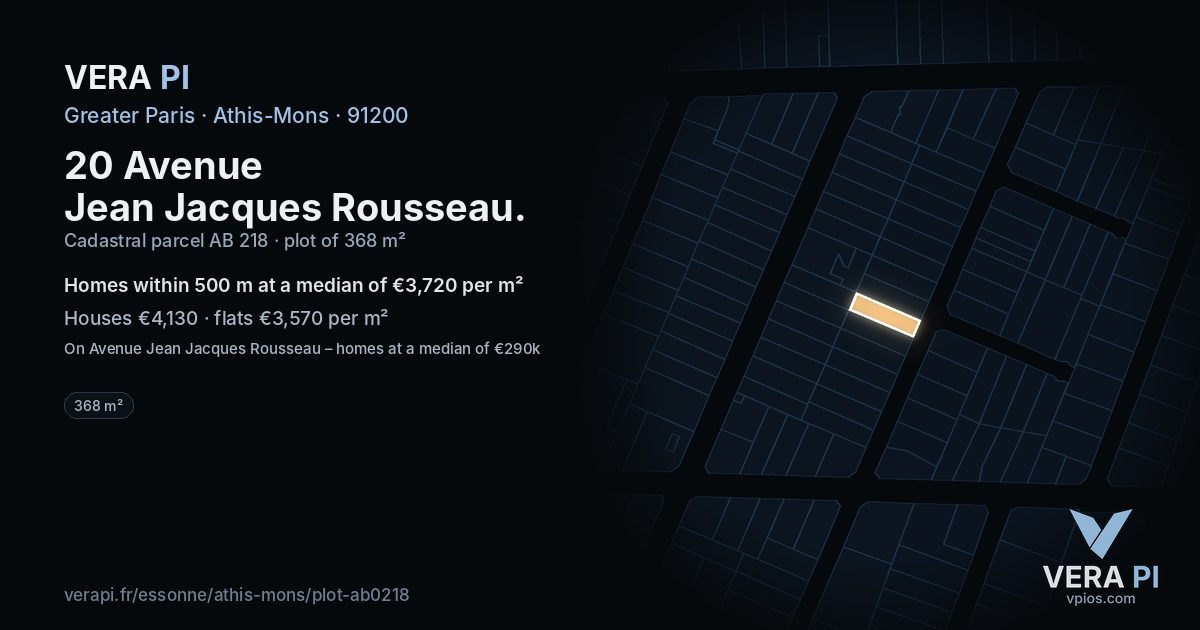 20 Avenue Jean Jacques Rousseau, Athis-Mons at night – the plot lit, the parcels around coloured by the prices near them