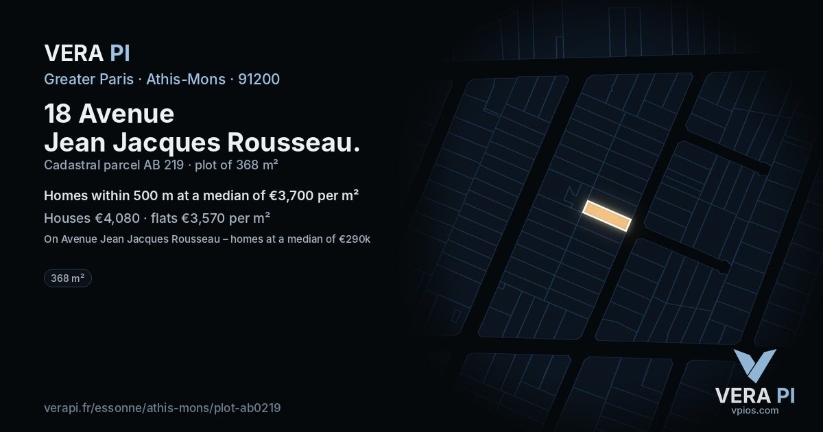 18 Avenue Jean Jacques Rousseau, Athis-Mons at night – the plot lit, the parcels around coloured by the prices near them