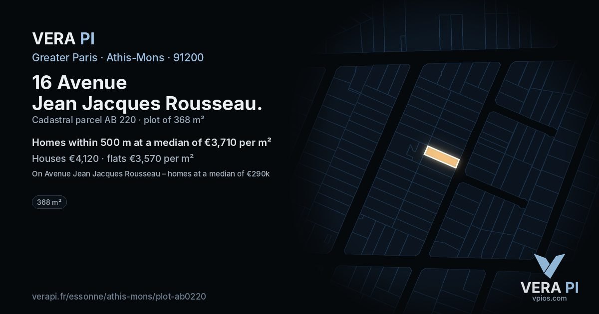 16 Avenue Jean Jacques Rousseau, Athis-Mons at night – the plot lit, the parcels around coloured by the prices near them